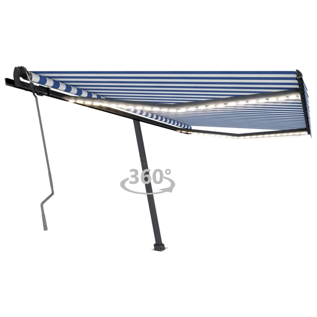 Copertină retractabilă manual cu LED, albastru/alb, 400x350 cm