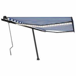 vidaXL Luifel handmatig uittrekbaar met LED 400x350 cm blauw en wit