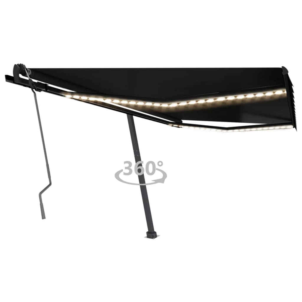 vidaXL Copertină retractabilă manual cu LED, antracit, 400x350 cm