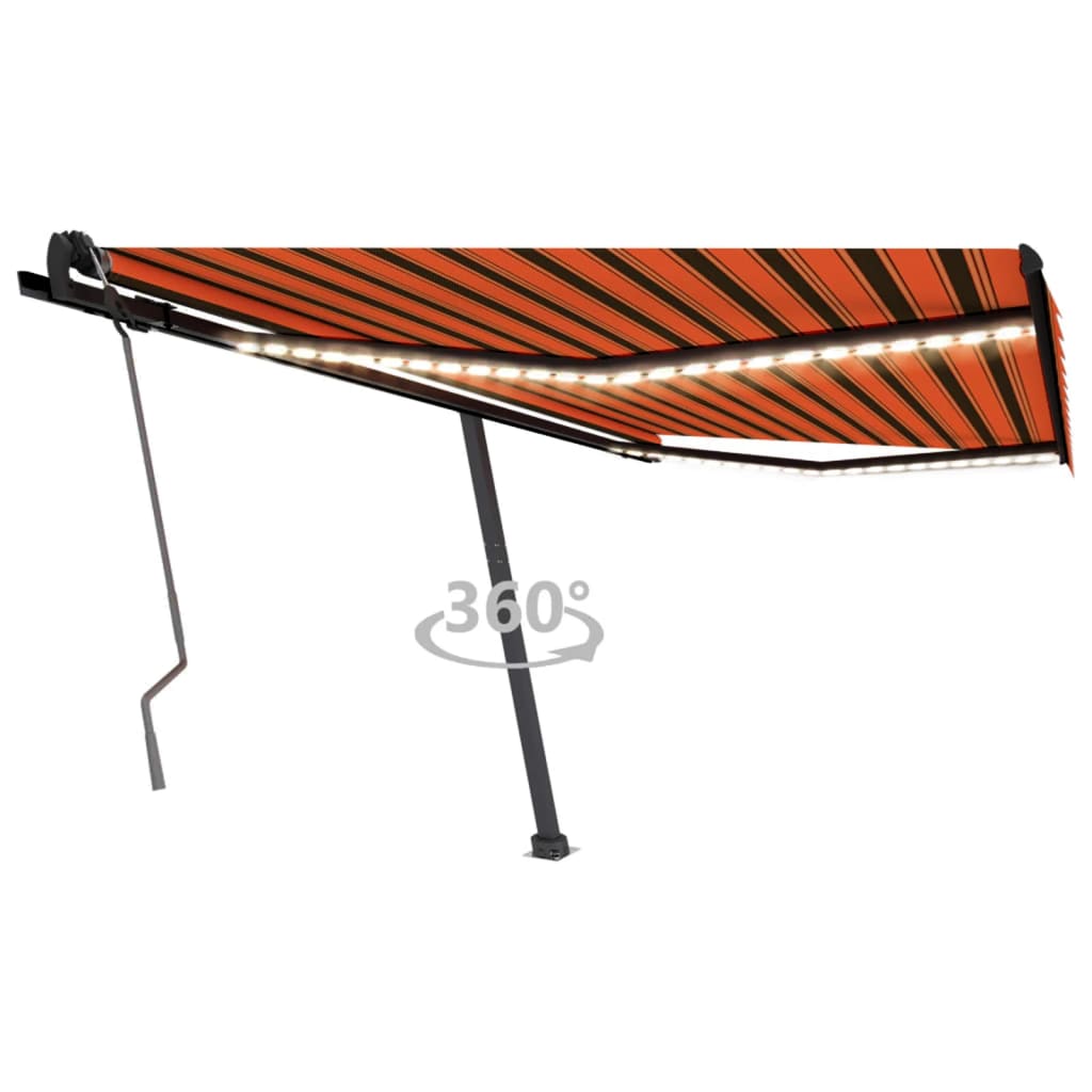 vidaXL Copertină retractabilă manual, LED, portocaliu/maro, 400x350 cm