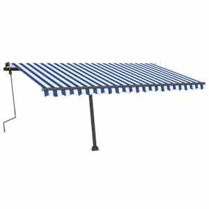 vidaXL Standmarkise Einziehbar Handbetrieben 450x350 cm Blau/Wei&szlig;
