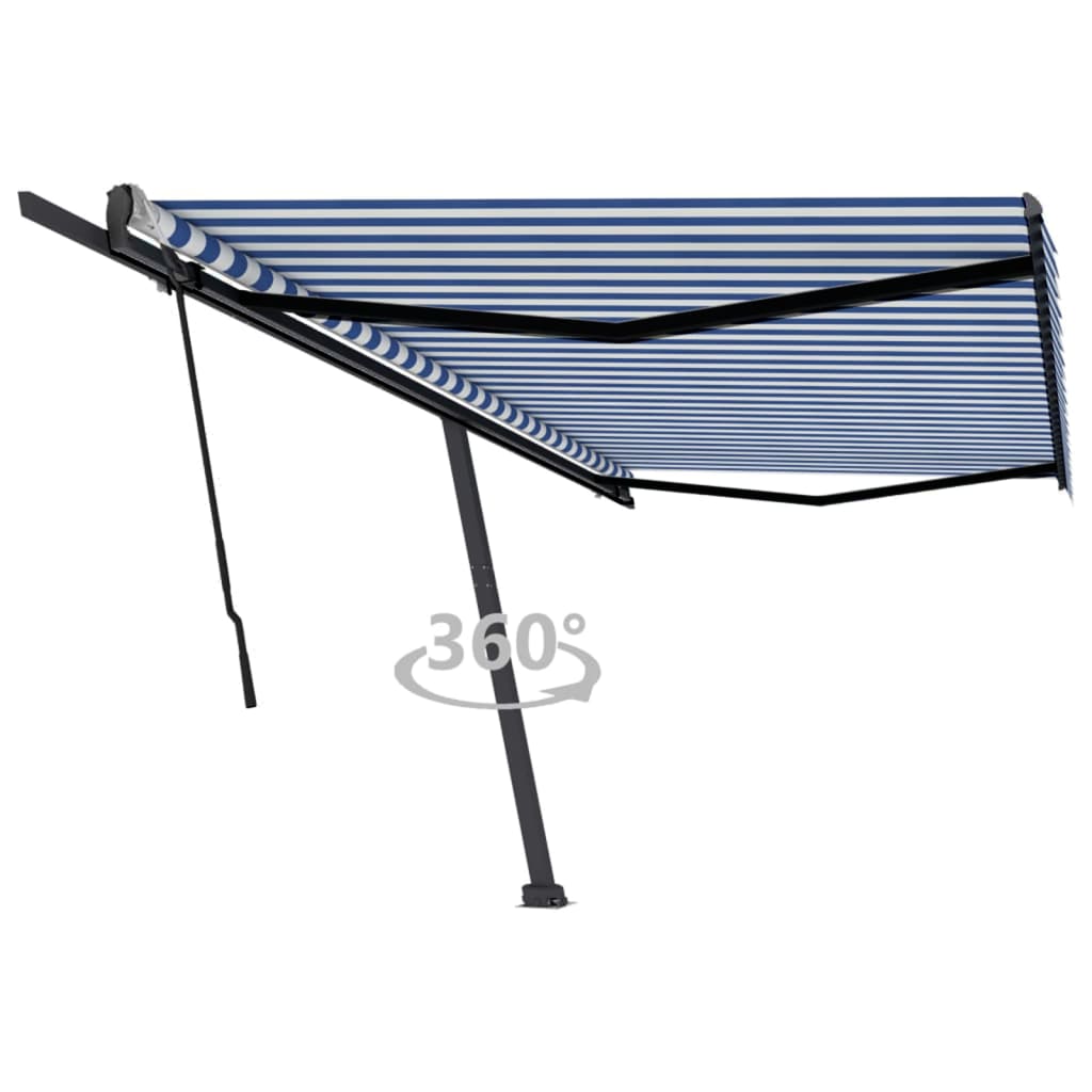 vidaXL Volně stojící ručně zatahovací markýza 500 x 350 cm modrá/bílá