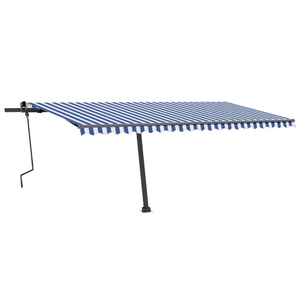 vidaXL Luifel vrijstaand handmatig uittrekbaar 500x350 cm blauw en wit afbeelding