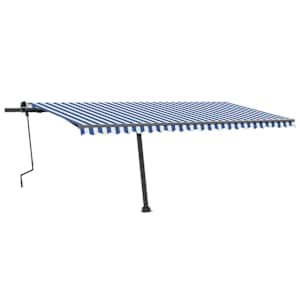 vidaXL Luifel vrijstaand handmatig uittrekbaar 500x350 cm blauw en wit