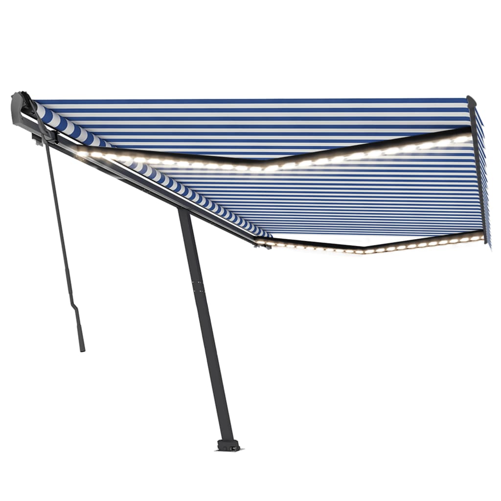 

vidaXL Luifel handmatig uittrekbaar met LED 500x350 cm blauw en wit