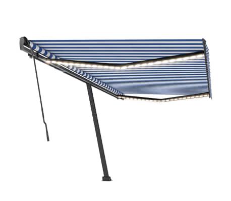 vidaXL Markise Manuell Einziehbar mit LED 500x350 cm Blau und Wei&szlig;
