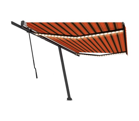 vidaXL Copertină retractabilă manual, LED, portocaliu/maro, 500x350 cm