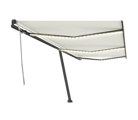 vidaXL Manuaalisesti sis&auml;&auml;nkelattava markiisi LEDill&auml; 600x350 cm kerma
