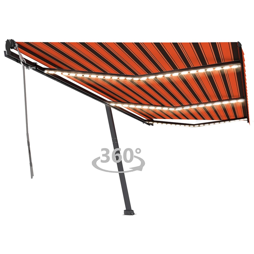 vidaXL Copertină retractabilă manual, LED, portocaliu/maro, 600x350 cm