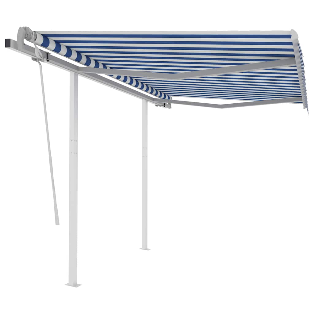 vidaXL Copertină retractabilă manual cu stâlpi, albastru/alb, 3x2,5 m