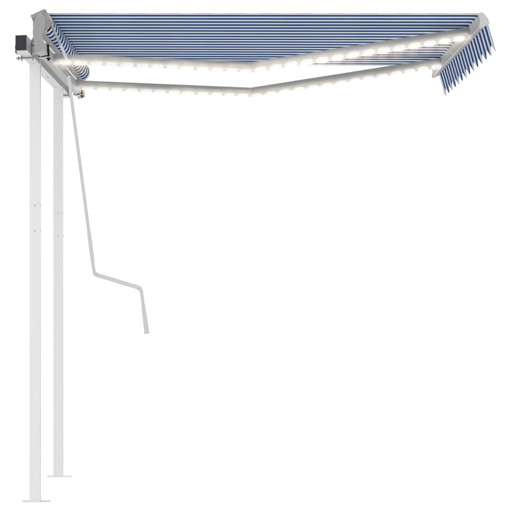 vidaXL Luifel handmatig uittrekbaar met LED 3x2,5 m blauw en wit afbeelding