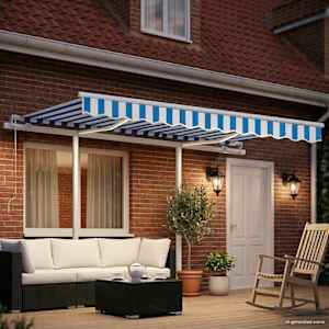 vidaXL Luifel handmatig uittrekbaar met LED 3x2,5 m blauw en wit