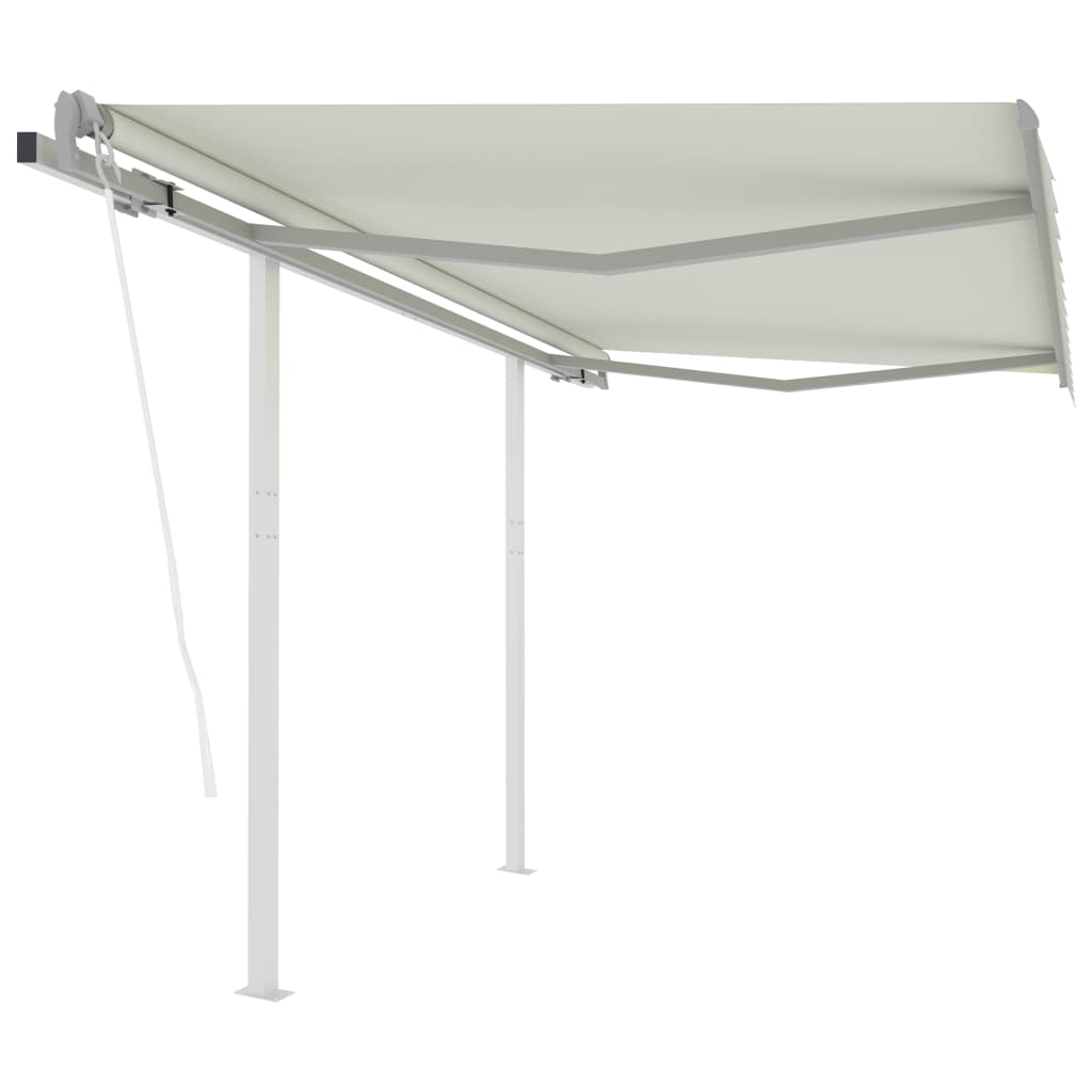 vidaXL Copertină retractabilă automat cu stâlpi, crem, 3x2,5 m