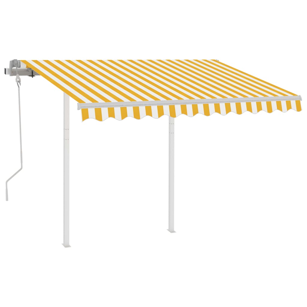 vidaXL Markis med stolpar manuellt infällbar 3,5x2,5 m gul och vit