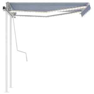 vidaXL Copertină retractabilă manual cu LED, albastru & alb 3,5x2,5 m