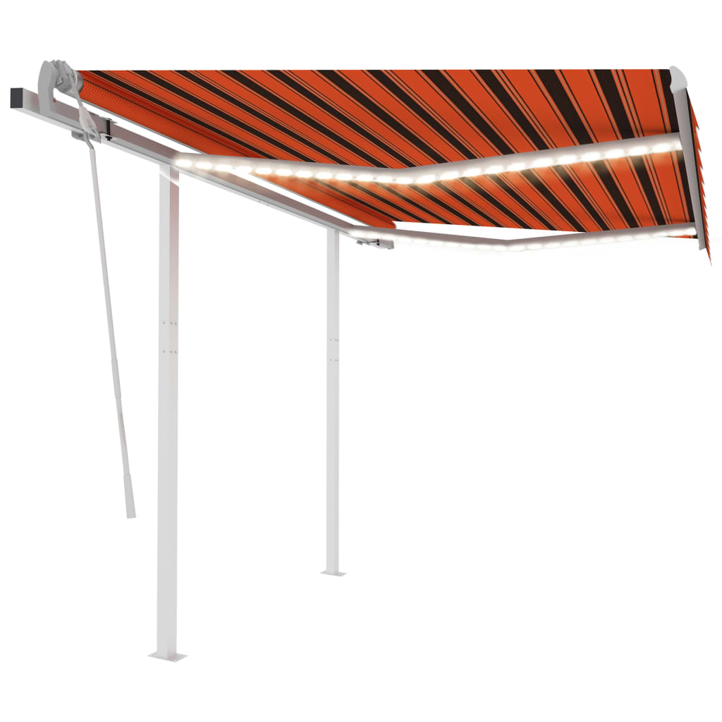 vidaXL Copertină retractabilă manual cu LED, portocaliu&maro 3,5x2,5 m