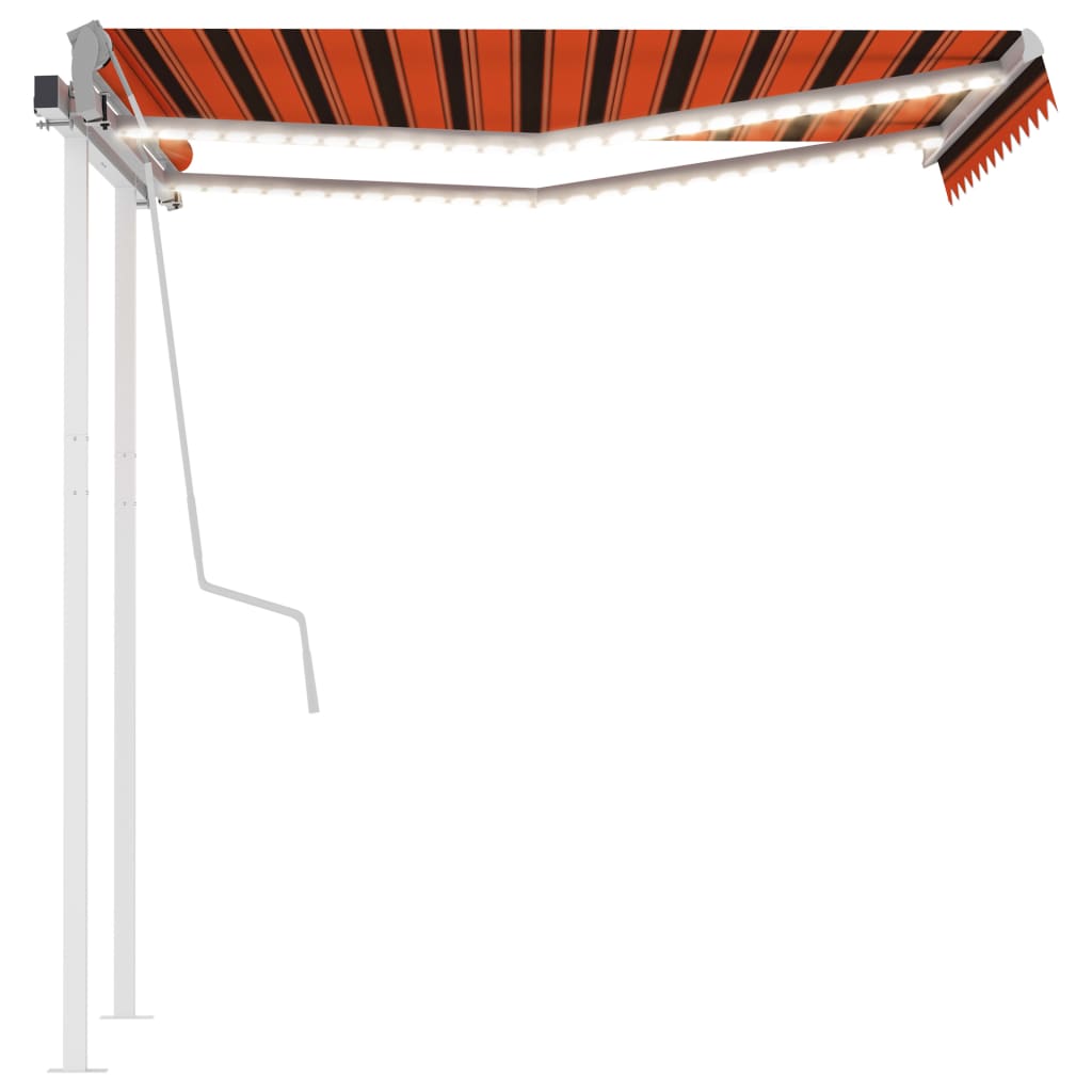 vidaXL Toldo manual retráctil con luz LED naranja y marrón 3,5x2,5 m