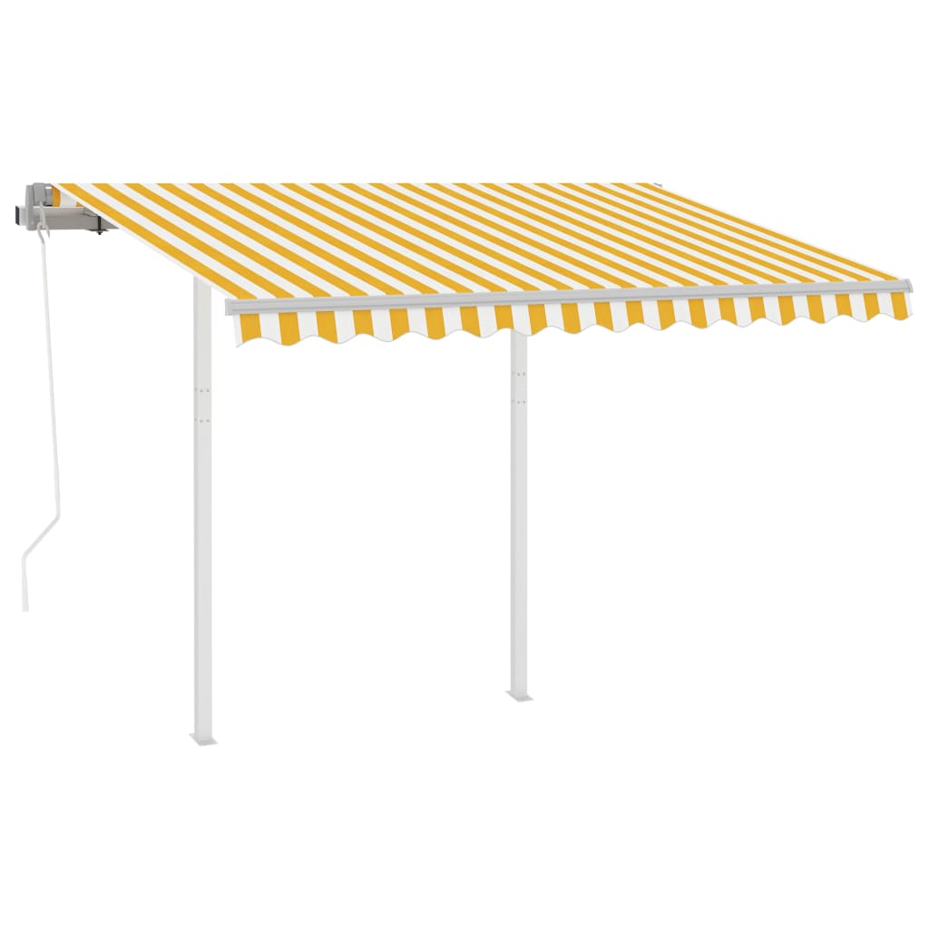 vidaXL Copertină retractabilă automat, cu stâlpi, galben&alb 3,5x2,5 m