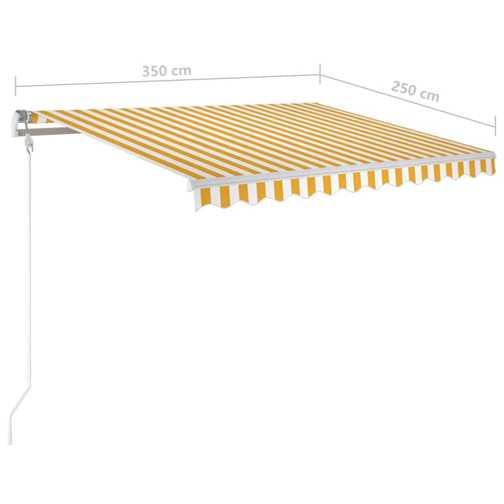 sárga és fehér automata napellenző póznákkal 3,5 x 2,5 m