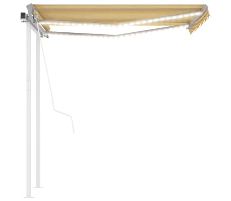 vidaXL Markizė su LED ir vėjo jutikliu, geltona/balta, 3,5x2,5m