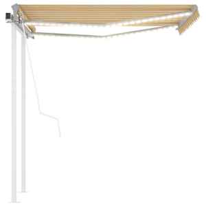 vidaXL Markizė su LED ir vėjo jutikliu, geltona/balta, 3,5x2,5m