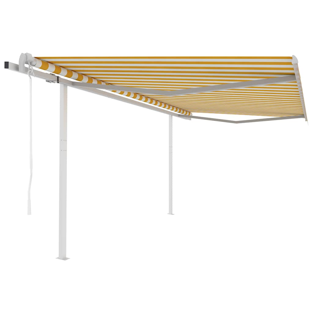 vidaXL Copertină retractabilă automat, cu stâlpi, galben&alb, 4x3 m