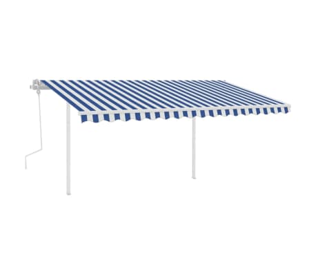 vidaXL Copertină retractabilă manual, cu st&acirc;lpi, albastru&alb 4,5x3 m