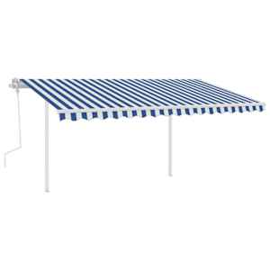 vidaXL Copertină retractabilă manual, cu st&acirc;lpi, albastru&alb 4,5x3 m