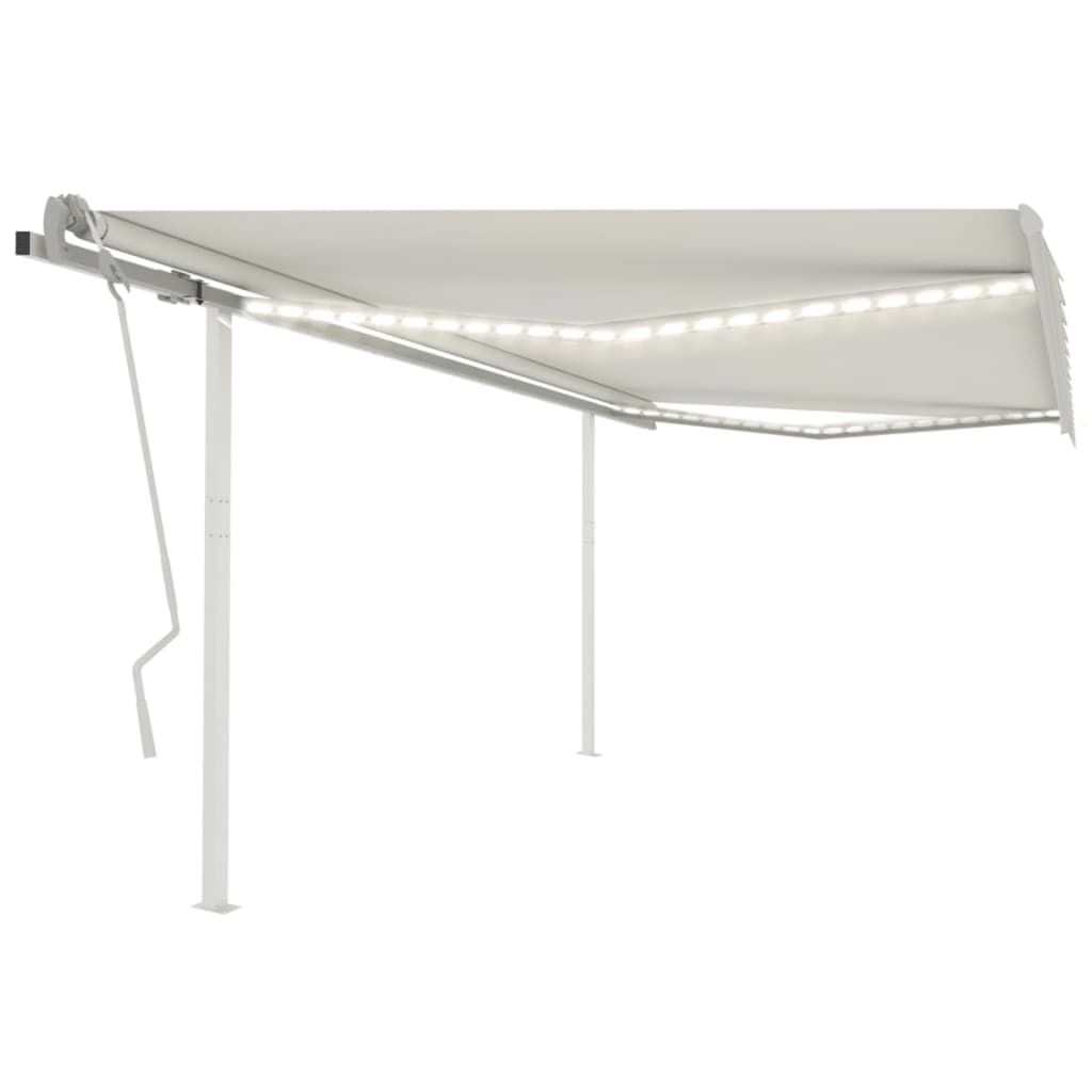 vidaXL Copertină retractabilă manual, cu LED, crem, 4,5x3 m