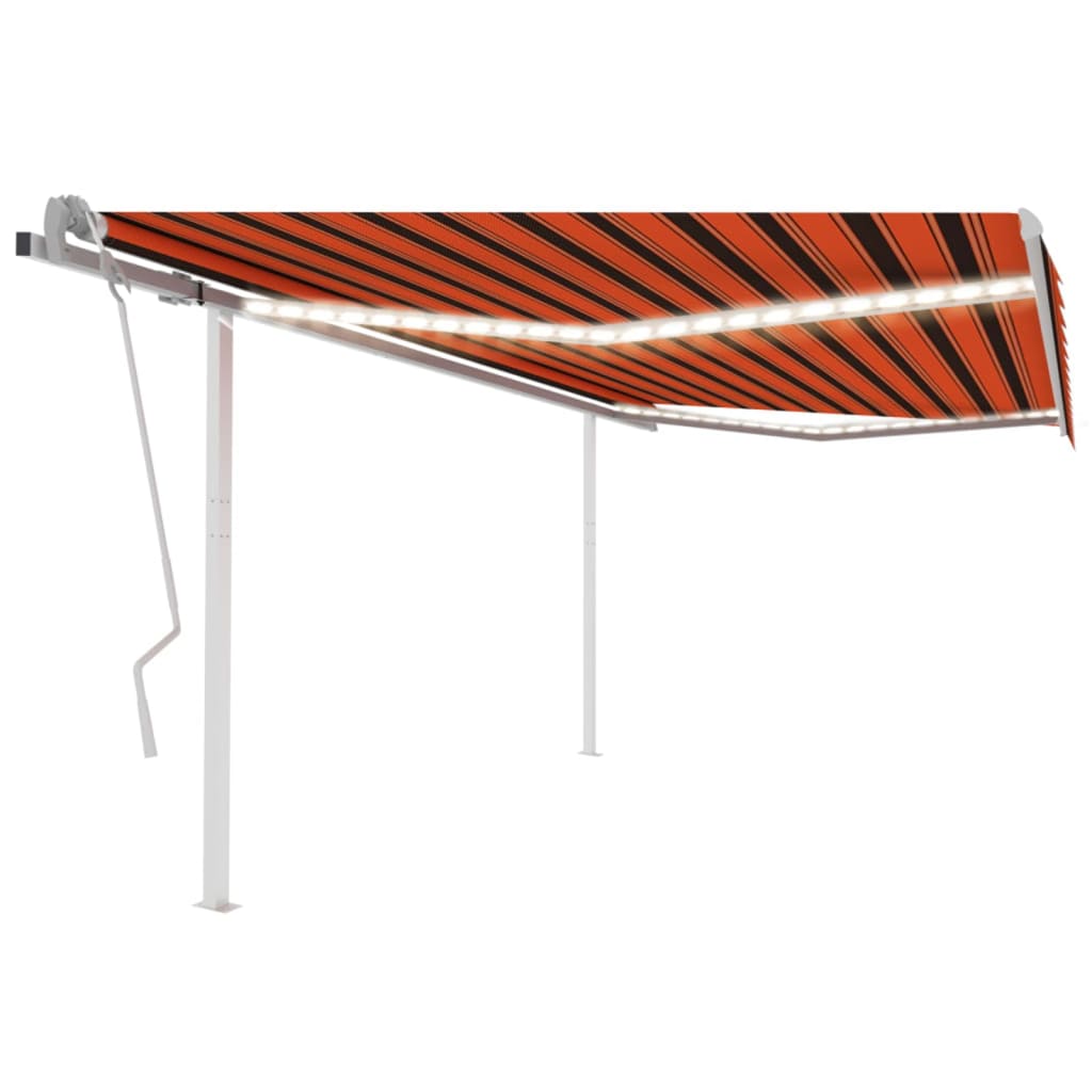 vidaXL Copertină retractabilă manual cu LED, portocaliu/maro 4,5x3 m