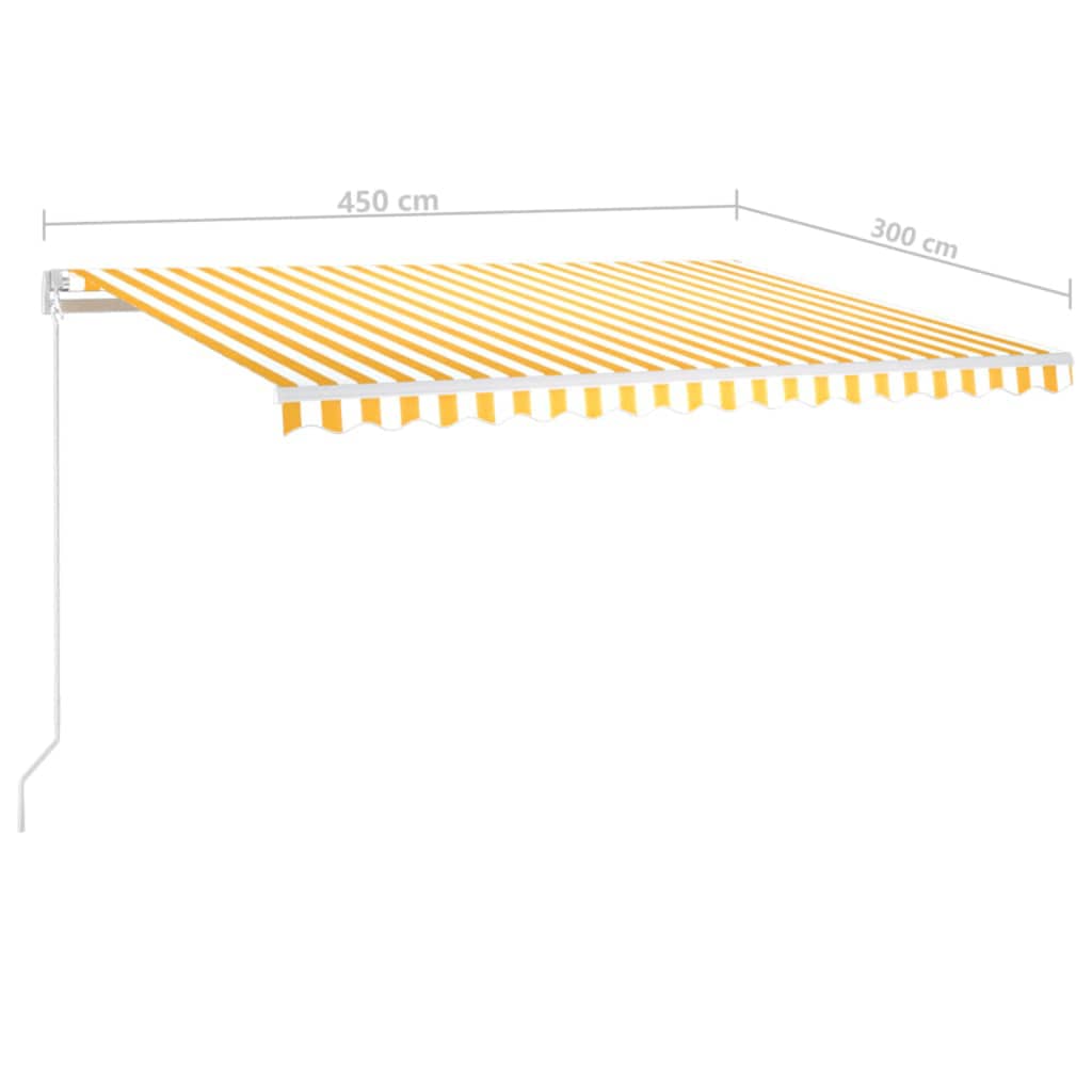 sárga és fehér automata napellenző póznákkal 4,5 x 3 m