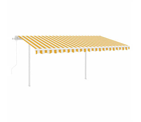 vidaXL Markise Automatisch Einziehbar mit Pfosten 4,5x3 m Gelb Wei&szlig;