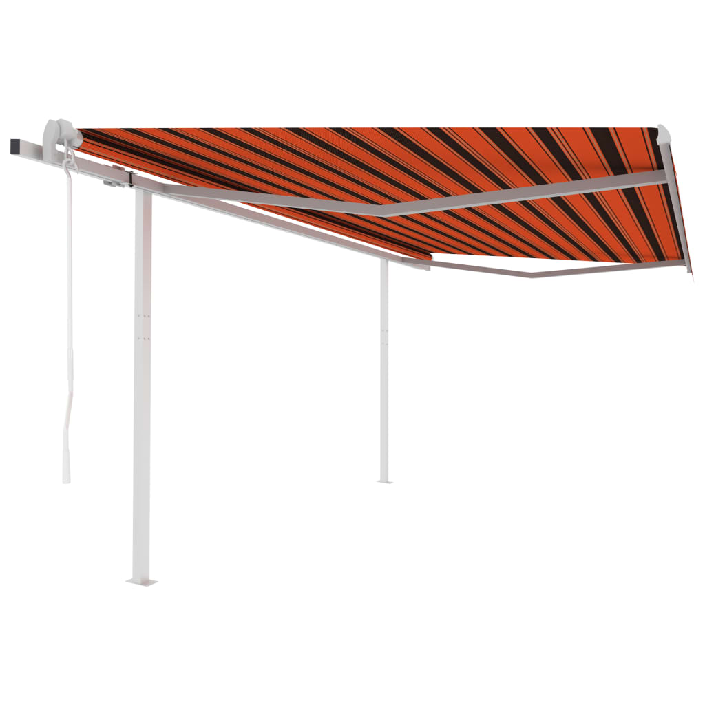 vidaXL Copertină retractabilă automat, stâlpi, portocaliu&maro 4,5x3 m