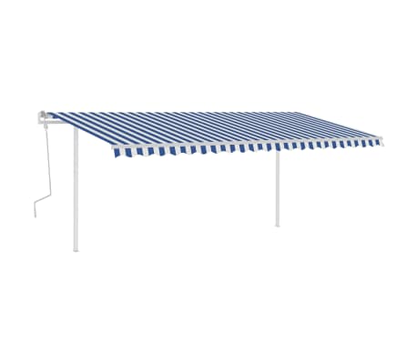 vidaXL Manual Retractable Awning with Posts 5x3 m Blue and White