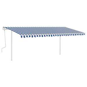 vidaXL Manual Retractable Awning with Posts 5x3 m Blue and White
