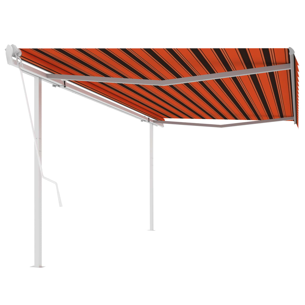 vidaXL markise med stolper 5x3 m automatisk betjening orange og brun