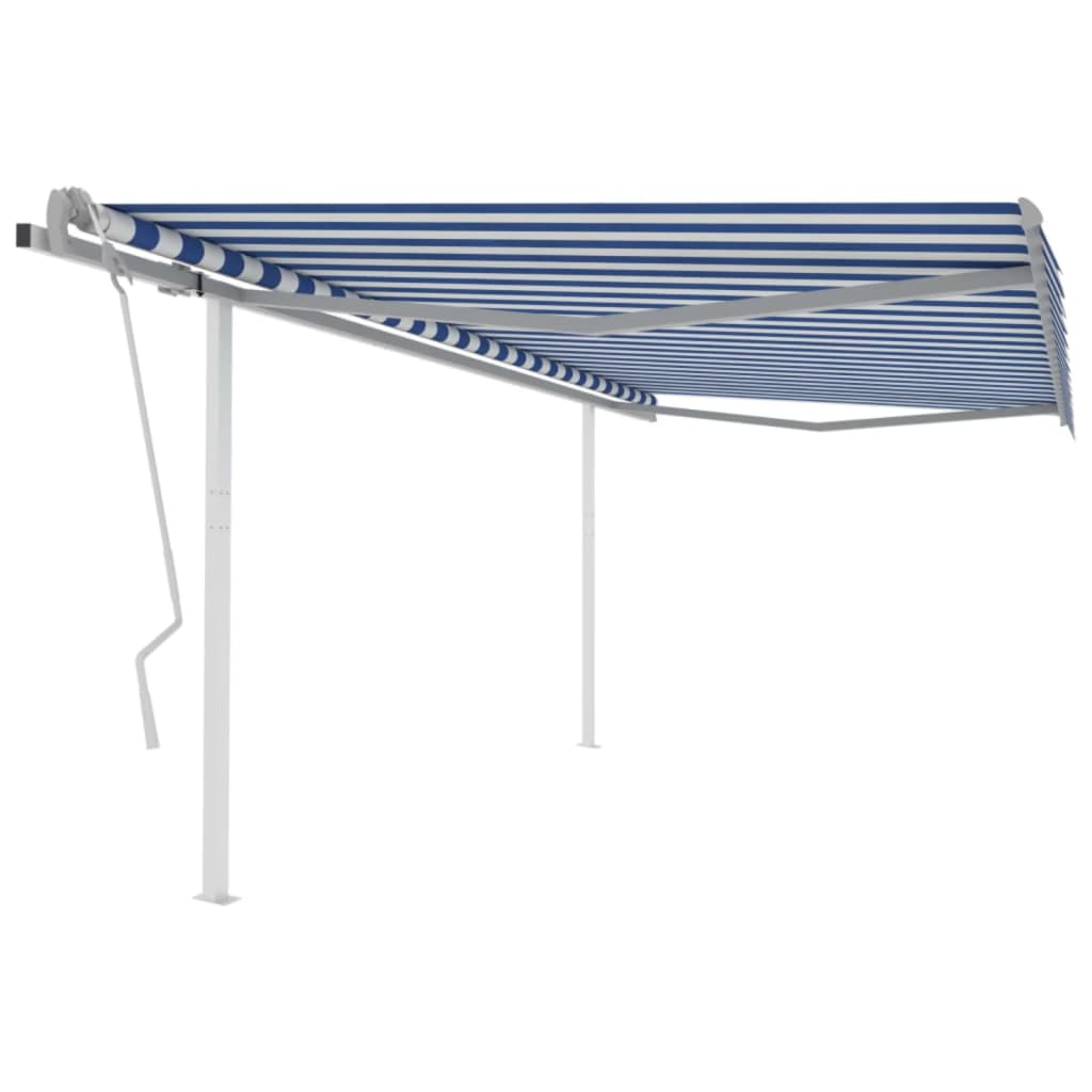 vidaXL Copertină retractabilă manual cu stâlpi, albastru&alb, 4x3,5 m