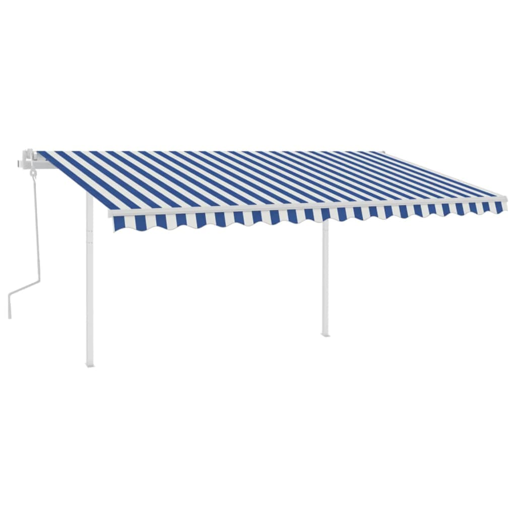 

vidaXL Luifel handmatig uittrekbaar met palen 4x3,5 m blauw en wit