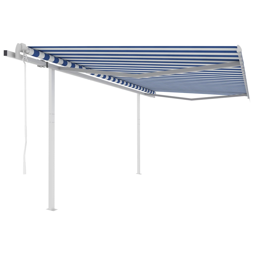 vidaXL Copertină retractabilă automat cu stâlpi, albastru&alb, 4x3,5 m