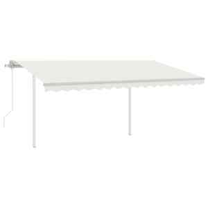 vidaXL Copertină retractabilă automat, cu st&acirc;lpi, crem, 4x3,5 m