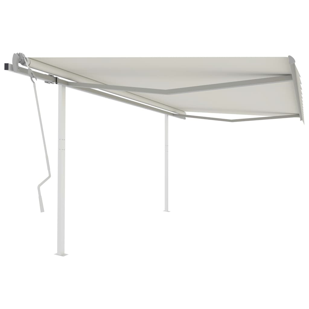 vidaXL Copertină retractabilă manual, cu stâlpi, crem, 4,5x3,5 m