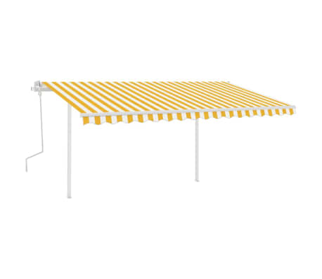 vidaXL Manual Retractable Awning with Posts 4.5x3.5 m Yellow and White