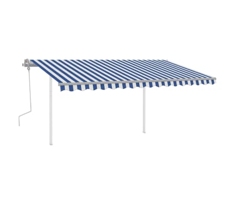 vidaXL Manual Retractable Awning with LED 4.5x3.5 m Blue and White