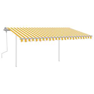 vidaXL Handknúin Útdraganleg Markísa með LED 4,5x3,5 m Gult og Hvítt
