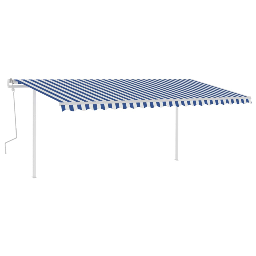 vidaXL Toldo manual retráctil con postes azul y blanco 5x3,5 m