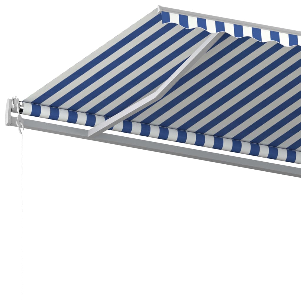 Luifel handmatig uittrekbaar met palen 5x3,5 m blauw en wit