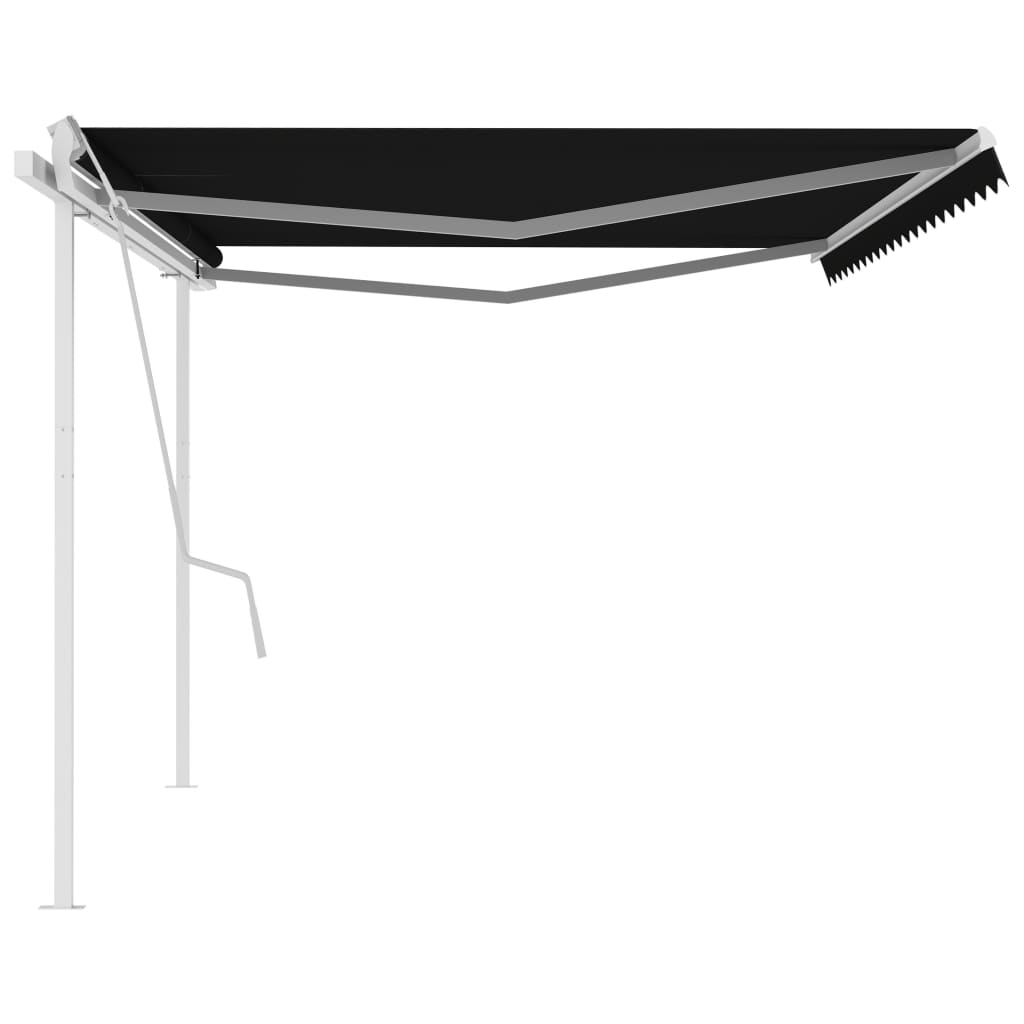 Copertină retractabilă manual, cu stâlpi, antracit, 5x3,5 m