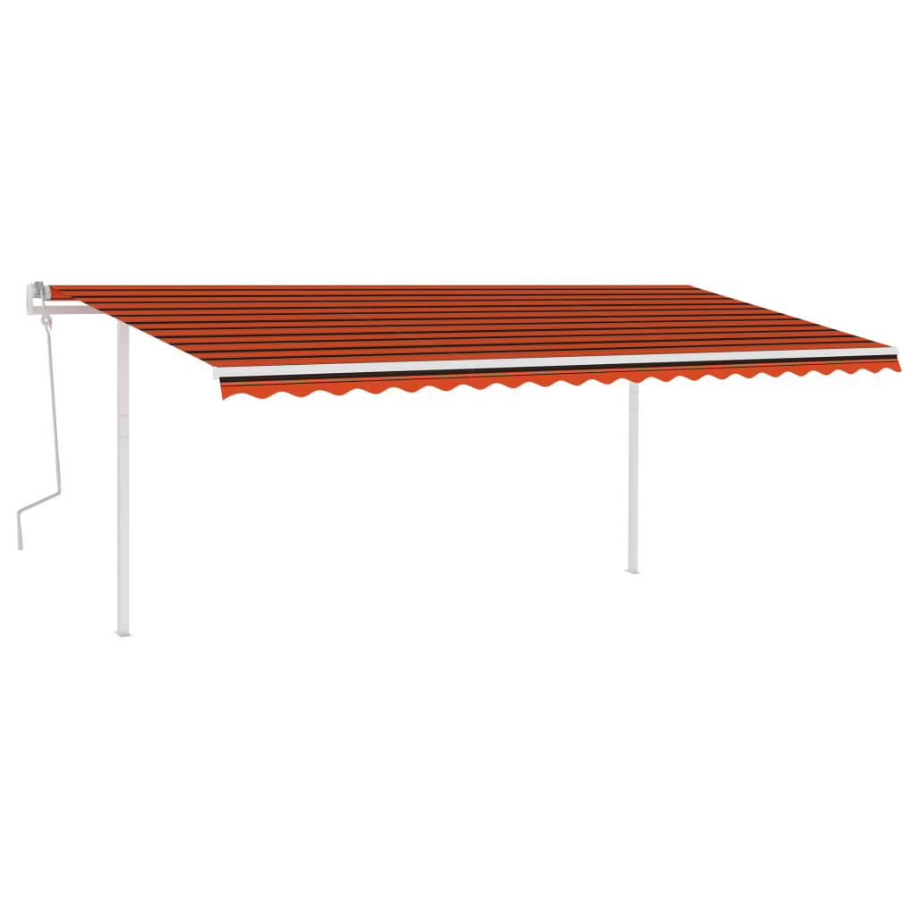 vidaXL Manual Retractable Awning with Posts 5x3.5 m Orange and Brown