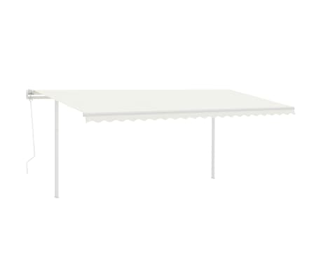 vidaXL Copertină retractabilă automat, cu st&acirc;lpi, crem, 5x3,5 m