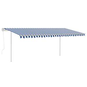 vidaXL Copertină automată cu LED&senzor v&acirc;nt, albastru/alb, 5x3,5 m